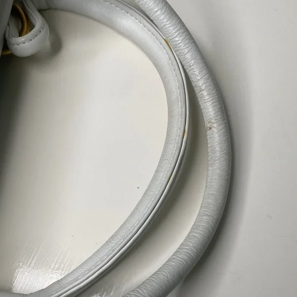 Inge Trapezoid Shoulder Bag Satchel‎ in Turquoise Cane, White Trim, Linen Lining - Picture 12 of 15